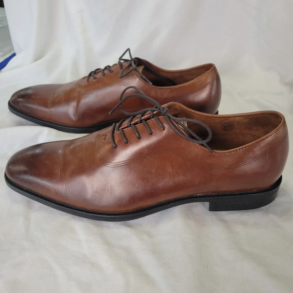 Kenneth Cole Men Brown Leather Cap Toe Oxford Dress Shoes Ticketpod Lace Sz 10.5
